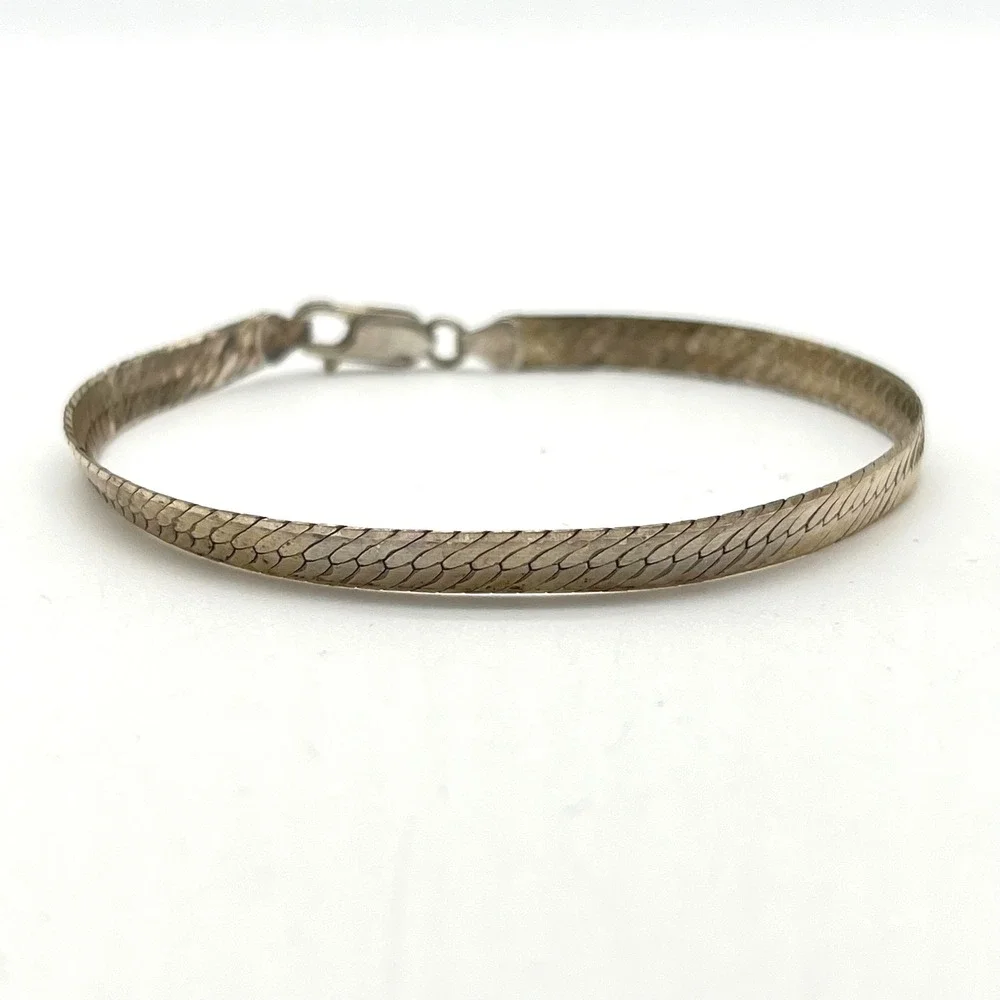 Vintage‎ Italy 925 Sterling Silver Herringbone Bracelet 8 Inches